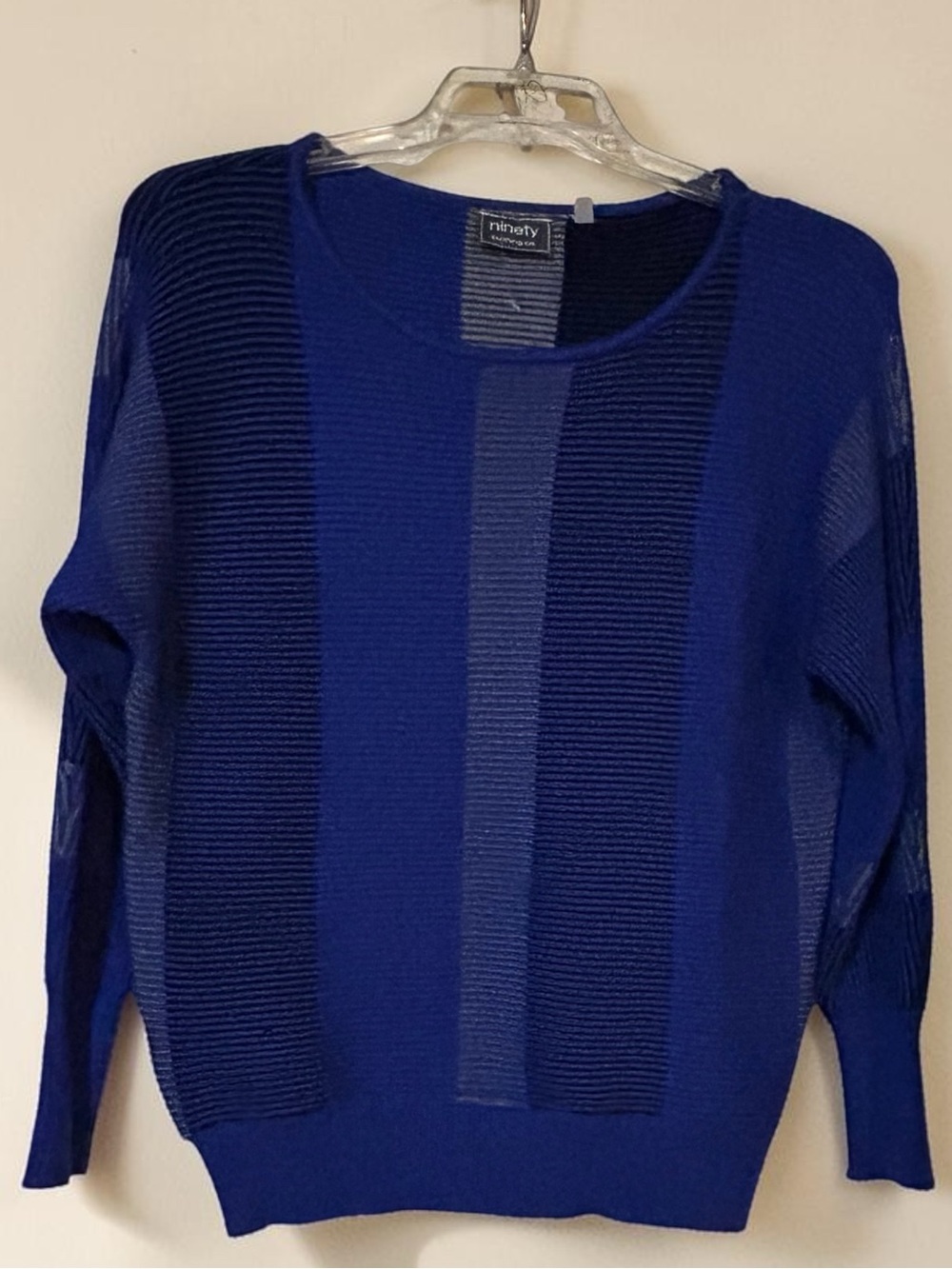 Ninety Clothing Co Women's Sweater Top Size XL Blue Crew Neck Ribbed Cozy Warm!
